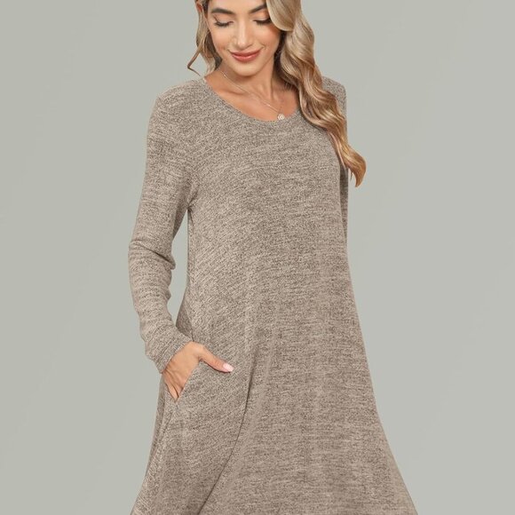 Women Plus Size Sweater Dress Long Sleeve Pockets Casual Fall Winter Tunic - Picture 4 of 7